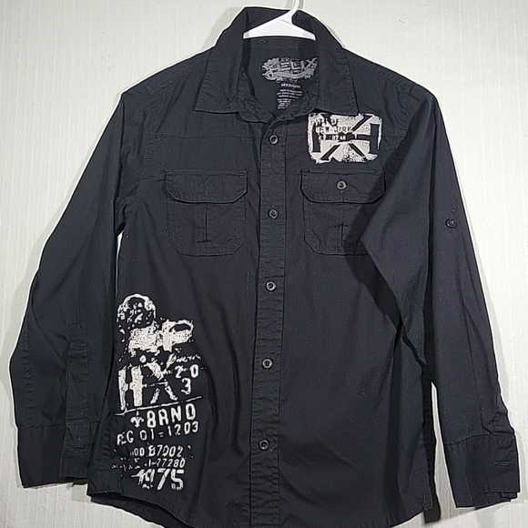 Helix Boys Black Long Sleeve Button down Shirt Size Medium - Picture 1 of 8